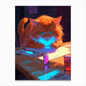 Cat At A Table Canvas Print