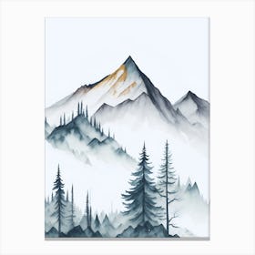 Mountain And Forest In Minimalist Watercolor Vertical Composition 251 Canvas Print