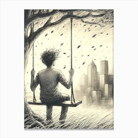 Moody Man on Swing Sketch 10 Canvas Print