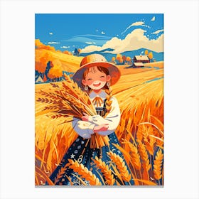 Cute Little Girl In A Wheat Field 2 Leinwandbild