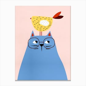 Bird On Cat'S Head Canvas Print