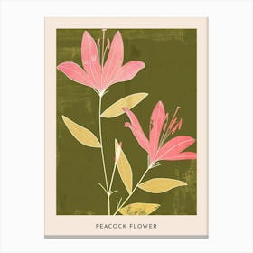Pink & Green Peacock Flower 3 Flower Poster Canvas Print