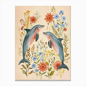 Folksy Floral Animal Drawing Dolphin 2 Canvas Print
