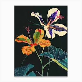 Neon Flowers On Black Nasturtium 2 Canvas Print