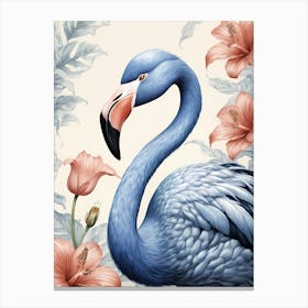 Floral Blue Flamingo Painting (19) Canvas Print