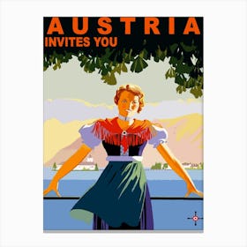 Austria Invites You, Vintage Travel Poster Canvas Print
