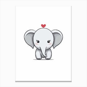 Kawaii Elephant Heart Character Canvas Print