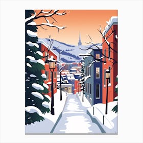 Retro Winter Illustration Bergen Norway 2 Canvas Print