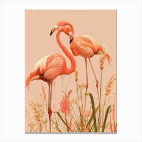 Lesser Flamingo And Ginger Plants Minimalist Illustration 2 Canvas Print
