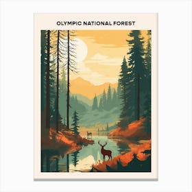 Olympic National Forest Midcentury Travel Poster Canvas Print