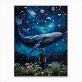 A Whale Of Substantial Size Adrift In A Celestial Panorama Intermingled With An Ethereal Garden Bri Canvas Print