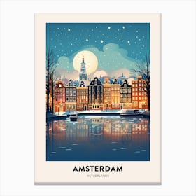 Winter Night  Travel Poster Amsterdam Netherlands 2 Canvas Print