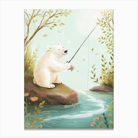 Polar Bear Fishing In A Stream Storybook Illustration 2 Canvas Print