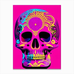 Skull With Psychedelic Patterns 3 Pink Pop Art Canvas Print