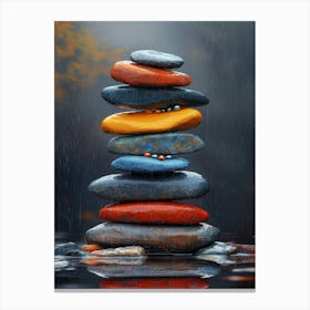 Stacked Rocks In The Rain Canvas Print