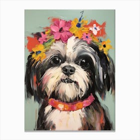 Shih Tzu Portrait With A Flower Crown, Matisse Painting Style 3 Canvas Print