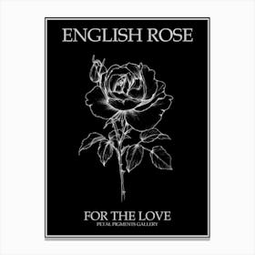 English Rose Black And White Line Drawing 1 Poster Inverted Canvas Print