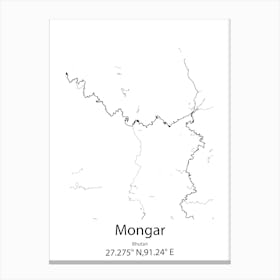 Mongar,Bhutan Minimalist Map Canvas Print