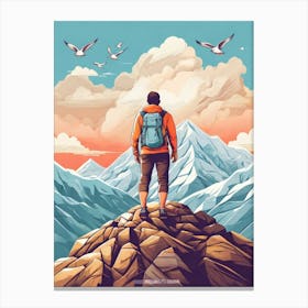 Man Standing On Top Of Mountain Canvas Print