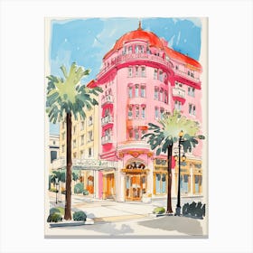 The Beverly Wilshire Beverly Hills   Beverly Hills, California   Resort Storybook Illustration 3 Canvas Print