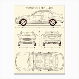 Mercedes Benz C Class 2007 car blueprint 1 Canvas Print