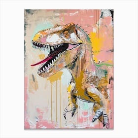 Graffiti Mustard Pastel Dinosaur Paint Splash Portrait 3 Canvas Print
