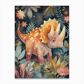 Neutral Pastel Triceratops Dinosaur 1 Canvas Print