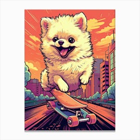 Pomeranian Dog Skateboarding Illustration 3 Canvas Print