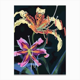 Neon Flowers On Black Gloriosa Lily 1 Canvas Print