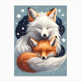 Cute Sleeping Happy Foxes Canvas Print