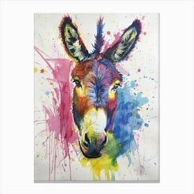 Donkey Colourful Watercolour 2 Canvas Print
