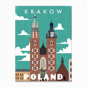 Krakow, Poland — Retro travel minimalist poster Canvas Print