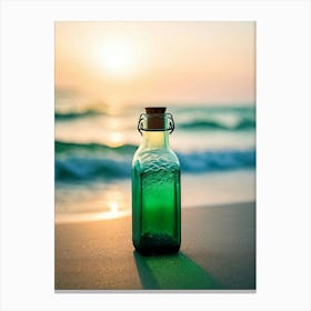 Green Bottle On The Beach 1 Canvas Print