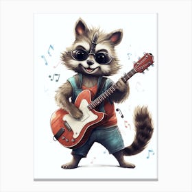 Raccoon With Guitar Illustration 3 Canvas Print