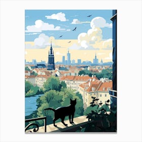 Warsaw, Poland Skyline With A Cat 3 Canvas Print