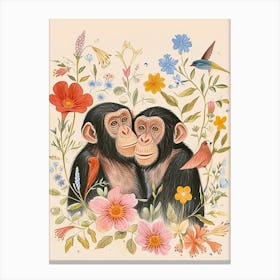 Folksy Floral Animal Drawing Chimpanzee 5 Canvas Print