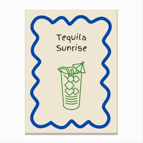 Tequila Sunrise Doodle Poster Blue & Green Canvas Print