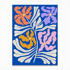 Floral Pattern On A Blue Background Canvas Print