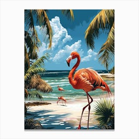 Greater Flamingo Celestun Yucatan Mexico Tropical Illustration 6 Canvas Print