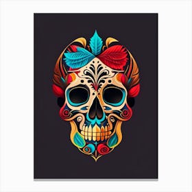 Skull With Tattoo Style Artwork Primary 1 Colours Mexican Canvas Print