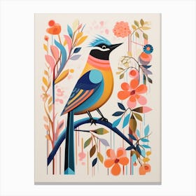 Colourful Scandi Bird Cedar Waxwing 3 Canvas Print