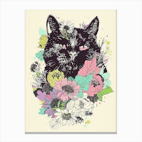 Cute British Shorthair Cat With Flowers Illustration 4 Canvas Print
