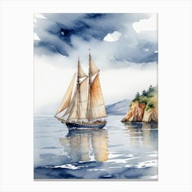 Sailing ship on the sea, watercolor painting 7 Canvas Print