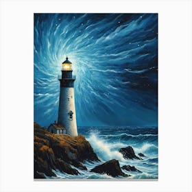 Lighthouse In The Storm Vincent Van Gogh Painting Style Illustration (6) Canvas Print