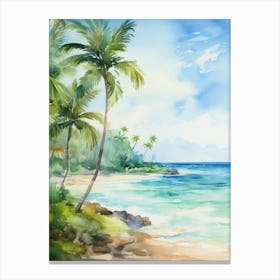 Watercolor Of Tropical Beach With Palm Trees Canvas Print