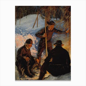 Lumberjacks Around A Campfire (1893), Pekka Halonen Canvas Print