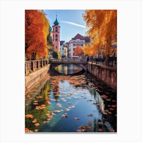 Ljubljana Slovenia In Autumn Fall, Watercolour 3 Canvas Print