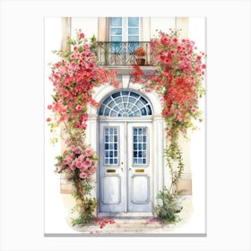 Lisbon, Portugal   Mediterranean Doors Watercolour Painting 3 Canvas Print