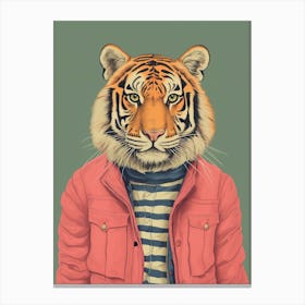 Tiger Illustrations Wearing A Red Jacket 3 Canvas Print