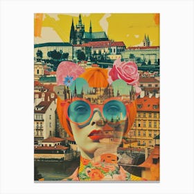 Prague   Retro Collage Style 4 Canvas Print